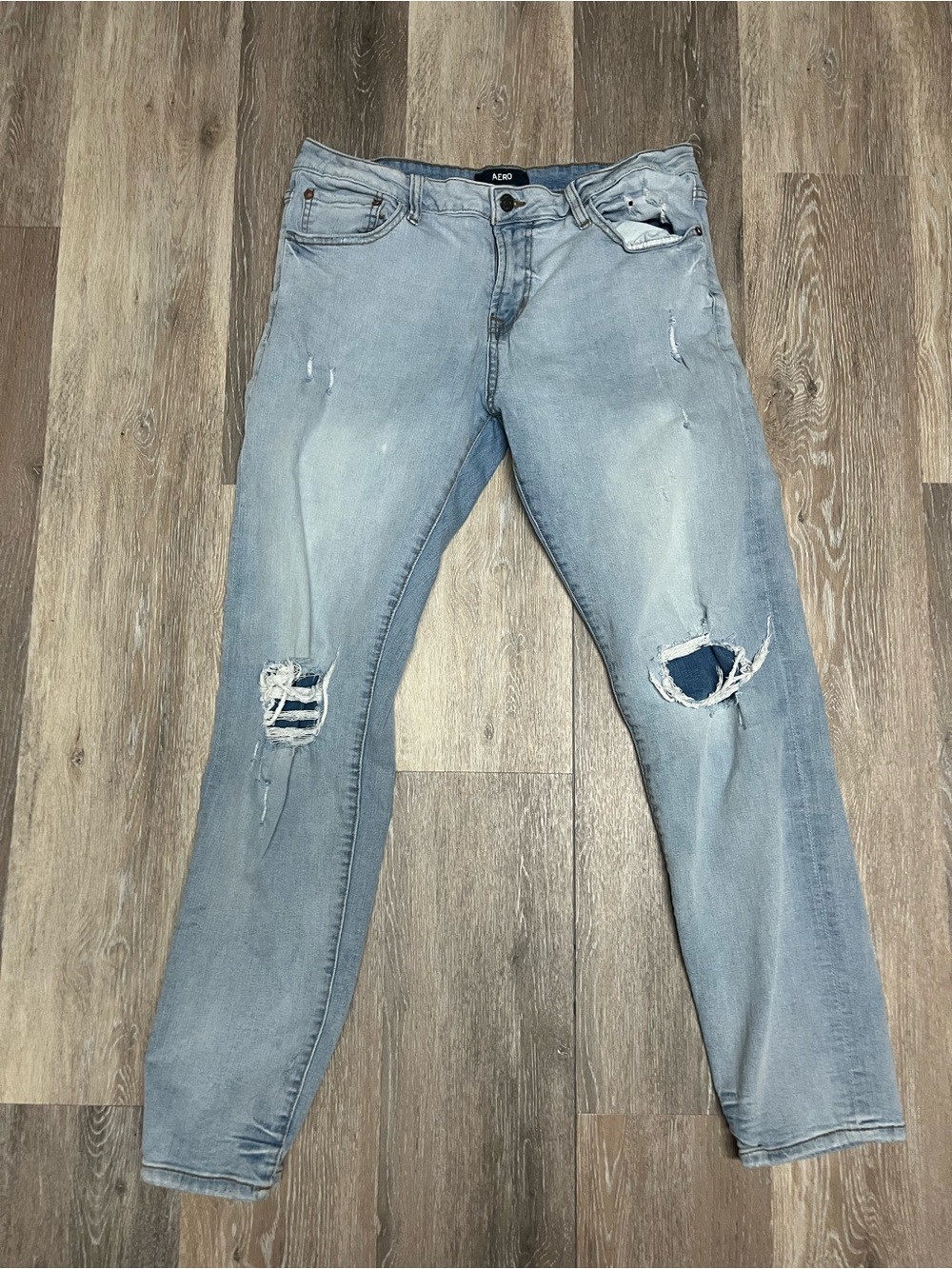 AERO Light Blue Distressed Skinny Jeans for Men